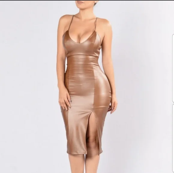 Fashion Nova | Dresses | Tan Faux Leather Dress | Poshmark